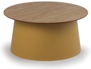 Plastikowy stolik kawowy SETA z drewnianym blatem, średnica 69 cm, dąb/ochra