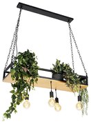 Industrialna lampa wisząca czarna z drewnem 5-świateł - Shelf