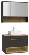 Szafka łazienkowa wisząca  antracytowa z umywalką i szafka toaletowa - 80 cm - YANGRA