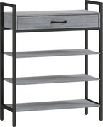 HOMCOM 4-poziomowa szafka na buty, regał do przedpokoju na do 9 par butów, płyta wiórowa, metal, szary