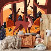 Fototapeta - Jeleń w lesie, grafika (196x136 cm)