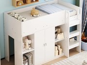Łóżko dziecięce 90x200 cm - z szafą + półkami - z drabiną - białe (bez materaca)