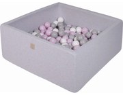 Kwadratowy Suchy Basen Z Piłeczkami 7cm Dla Dziecka, 110x110x40cm/400 Piłek, Bawełniany, Jasnoszary, Piłki: Pastelowy Róż, Szare, Białe - Meowbaby®
