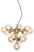 Lampa wisząca brązowa z bursztynowym szkłem 13-świateł - Bianca ArtDeco Oswietlenie wewnetrzne