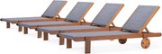 Leżak z drewna egzotycznego "Sajgon" - Klon - Szary - Zestaw 4 szt.