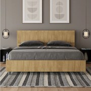 Łóżko wyposażone w stelaż z listwami z pojemnikiem 160x190 Prosty zagłówek Dąb naturalny Demas