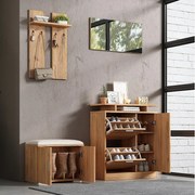 Komplet szaf wnękowych do przedpokoju - 140 x 35 x 133 cm - z ławką i szafką na buty + 1 lustro + półka ścienna - płyta wiórowa - naturalny