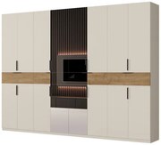 Duża szafa garderobiana z lustrem 360 x 240 cm – Kaszmirowy Beż / Dąb Carpenter Whisky