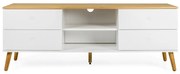 Biała szafka pod TV z nogami z drewna dębowego Tenzo Dot, szer. 162 cm