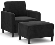 Welwetowy czarny fotel z podnóżkiem S9-K75