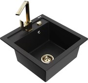 Mexen Vito zlewozmywak granitowy 1-komorowy z baterią kuchenną Rita, czarny - 6503-77-670300-50
