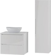 Biały Zestaw do Łazienki 60cm Szafka z Blatem Umywalka Słupek Etna