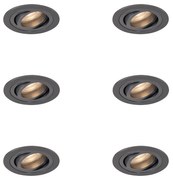 Zestaw 6 Nowoczesnych reflektorów wpuszczanych Gunmetal GU10 50mm okrągłe z regulacją - Rondoo Oswietlenie wewnetrzne