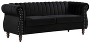 Kanapa 3-osobowa chesterfield z czarnego weluru TRUMBO