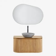 Zestaw Mebli Łazienkowych Z Drewna Mango Analis Naturalna & Okrągły Szary Cement Ø40 Cm Tarsis & Owalna Lampa Led I Przeciwmgielna - Sklum