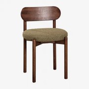 Krzesło Do Jadalni Tapicerowane Dębem Bianca Ciemne Drewno & Bouclé Salvia Zieleń - Sklum
