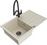 Mexen Bruno zlewozmywak granitowy 1-komorowy z ociekaczem i baterią kuchenną Duo, beżowy - 6513-69-671701-70-B