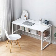 Białe biurko komputerowe w stylu loftowym z półką o długości 100 cm