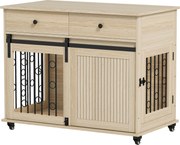PawHut Skrzynia dla psa na kółkach, 2 drzwi, 2 szuflady, dla psów średnich i dużych, drewno, stal | Aosom PL