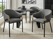 Zestaw 4 krzeseł - Styl nowoczesny - Tkanina welurowa - Podłokietniki ze złoconej stali nierdzewnej - Grube oparcie - Szary