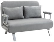 HOMCOM Sofa dwuosobowa rozkładana z funkcją spania jasnoszara aksamitna do salonu 111x80x78 cm | Aosom PL