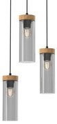 Lampa wisząca ELICA 3xE27, potrójna, szklana, drewno