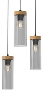Lampa wisząca ELICA 3xE27, potrójna, szklana, drewno