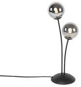 Nowoczesna lampa stołowa czarna 2-światłowa z przydymionym szkłem - Athens