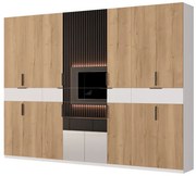 Duża szafa garderobiana z lustrem 360 x 240 cm – Biała / Dąb Halifax