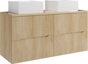 Szafka łazienkowa wisząca prążkowana z kwadratową umywalką nablatową – Jasny naturalny – 120 cm – ORISO