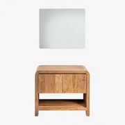Zestaw Mebli Łazienkowych Z Drewna Vacry Akacja Brąz & Without Sink & Prostokątny Led I Przeciwmgielny 80x70 Cm Riben & Bez Kranu - Sklum