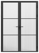 Drzwi kompletne 2-skrzydłowe dwustronne z aluminium i szkła teksturowanego - 2 x wys. 204 x szer. 83 cm - Czarny - MASERU