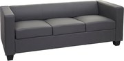 Sofa 3-osobowa Lille,  imitacja skóry, ciemnoszary