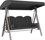 Outsunny Huśtawka Hollywood 3-osobowa huśtawka ogrodowa z daszkiem, półką, poduszką do 360kg Ciemnoszary | Aosom PL