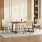 Zestaw do jadalni, stół-140×80×75cm z 4 krzesłami, MDF+metal+aksamit, czarny+orzech+beż