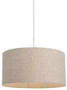Wiejska lampa wisząca biała z bawełnianym kloszem jasnoszarym 50 cm - Combi Rustykalny / Vintage Oswietlenie wewnetrzne