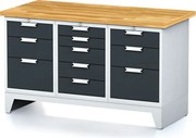 Stół warsztatowy MECHANIC, 1500x685x880 mm, 1x 5 szufladowy kontener, 2x 3 szufladowy kontener, grafitowy