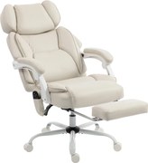 HOMCOM Wysokie krzesło biurowe z masażem wibracyjnym i podgrzewaniem, ergonomiczne, regulowane, z podnóżkiem, kremowobiały | Aosom PL