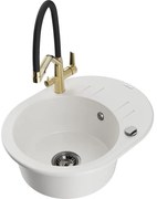 Mexen Kevin zlewozmywak granitowy 1-komorowy z baterią kuchenną Duo, biały - 6517-20-671701-57-B