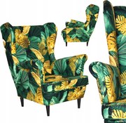 Fotel uszak skandynawski Family Meble Print liście zielony żółty Monstera