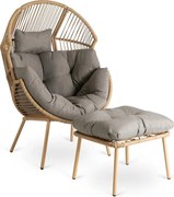 Fotel Ogrodowy z Podnóżkiem PORTLAND Kokon Wypoczynkowy Szary Nowoczesny Boho