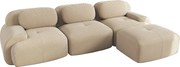 Narożna sofa 3-osobowa z tapicerowanym oparciem i podnóżkiem - beżowy sztruks