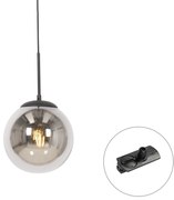 Lampa wisząca Art Deco czarna z przydymionym szkłem z adapterem szynowym 1-fazowym - Iconic Flore ArtDeco Oswietlenie wewnetrzne