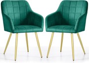 2x Krzesło tapicerowane z przeszyciami kwadratowymi Butelkowa Zieleń LUXANO Złote nogi