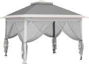 Outsunny Składany pawilon, pawilon ogrodowy, metal i plandeka, siatkowe zasłony, otwory odwadniające, 330L x 330B x 288H cm, szary | Aosom PL