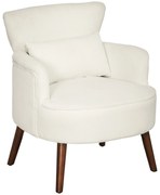 HOMCOM Nowoczesny Fotel z Podłokietnikami, Tapicerowany Akcentowy Fotel z Poduszką Lędźwiową, Nogi z Drewna Kauczukowego, Kremowy