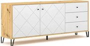Komoda Dwudrzwiowa z Szufladami BACARDI 183 cm Dąb Artisan/Biały Skandynawska