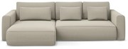 Beżowy aksamitny rozkładany/ze schowkiem narożnik (lewostronny/z szezlongiem) Kapua – Makamii
