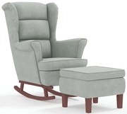 Jasnoszary fotel bujany w stylu uszak z podnóżkiem C5-Z04