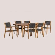 Zestaw Stół Prostokątny 160-210x90 Cm Rozkładany I 6 Krzeseł Do Jadalni Z Podłokietnikami Z Drewna Akacjowego Tenay Grafitowa Szarość - Sklum
